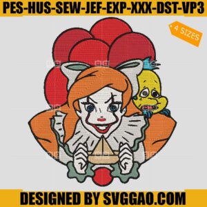 Ariel Pennywise Embroidery Design, Horror Character Halloween Embroidery Design