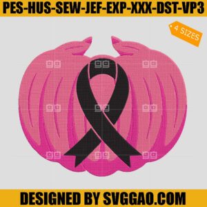 Pink Ribbon Halloween Embroidery Design, Pumpkin Breast Caner Embroidery File