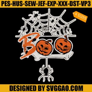 Happy Halloween Boo Embroidery Design, Spiders Halloween Embroidery File