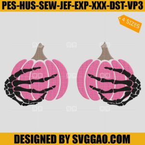 Hands Breast Cancer Embroidery Design, Skeleton Pumpkin Cancer Embroidery File