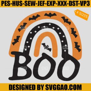 Halloween Boo Embroidery Design, Rainbow Halloween Boo Embroidery Design