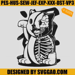Cat Halloween Embroidery Design, Cat Skeleton Embroidery File