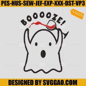Booze Halloween Wine Embroidery Design, Ghost Wine Embroidery File