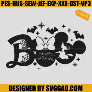 Boo Happy Halloween Embroidery Design, Boo Mickey Mouse Embroidey File