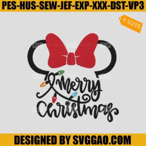 Minnie Merry Christmas Embroidery Design, Ear Mickey Xmas Embroidery File