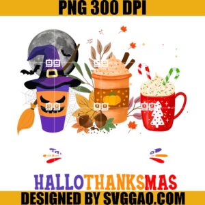 Happy Hallothanksmas PNG, Coffee Latte Halloween PNG, Latte Thanksgiving PNG