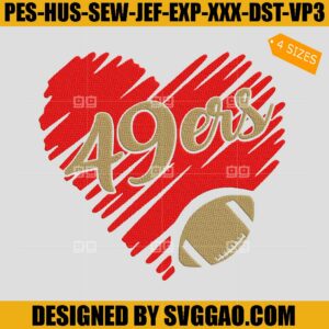 49 Ers Football Embroidery Design, Heart San Francisco Embroidery File