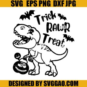 Trick Rawr Treat SVG, Dinosaur HalloweenSVG, T-rex With Pumpkin SVG