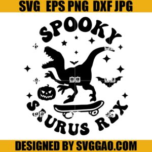 Spooky Saurus Rex SVG, Halloween Dinosaur SVG, T-Rex With Skateboard SVG