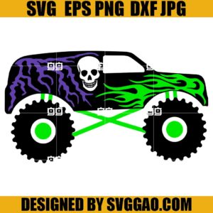 Monster Truck SVG, Halloween Truck SVG, Truck Green Flames SVG
