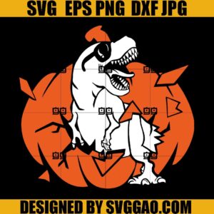 Halloween Dinosaur SVG, T-Rex With Pumpkin SVG, Spooky Saurus Rex SVG