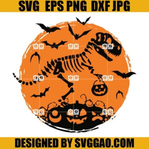 Halloween Dinosaur SVG, T-Rex Skeleton Kids SVG, Spooky Saurus Rex SVG