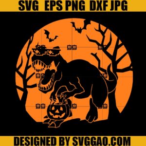Halloween Dinosaur SVG, Spooky Saurus Rex SVG, T-Rex with Pumpkin SVG