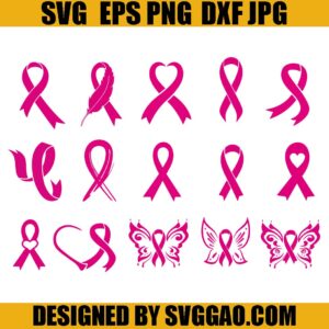 Pink Cancer Ribbon SVG Bundle. Awareness Ribbon SVG