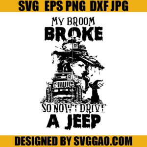 My Broom Broke SVG, Halloween Truck SVG, Cat Witch SVG