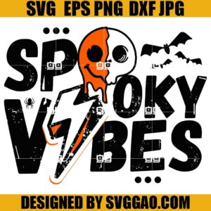 Spooky Vibes SVG, Skull Halloween SVG, Bat Halloween SVG
