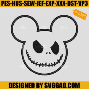 Mickey Jack Skellington Embroidery Design, Mickey Head Halloween Embroidery File