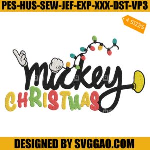 Mickey Christmas Embroidery Design, Christmas Light Embroidery File