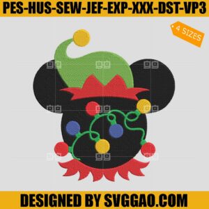 Elf Christmas Light Embroidery Design, Mickey Elf Embroidery File