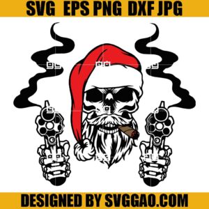 Skull Santa Hat SVG, Santa Skull With Guns SVG