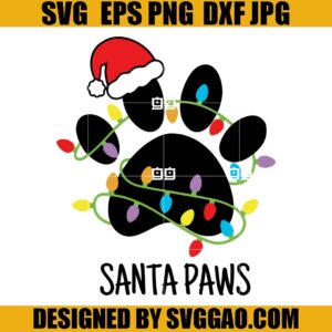 Santa Paws SVG, Christmas Tree Dog Paw SVG, Christmas Lights SVG