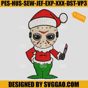 Jason Voorhees Christmas Embroidery Design, Jason Voorhees Santa Hat Embroidery File