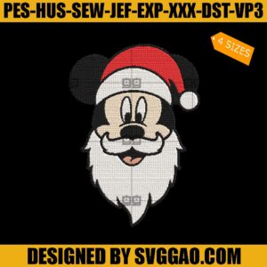 Santa Mickey Clause Embroidery Design, Mickey Mouse Christmas Embroidery File