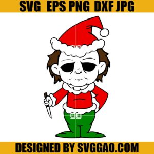 Christmas Chibi Michael Myers SVG, Michael Myers Santa Hat SVG, Xmas SVG
