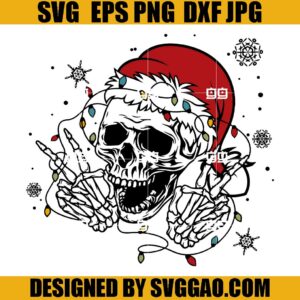 Skull Christmas SVG, Santa Skeleton Head SVG, Christmas Light SVG