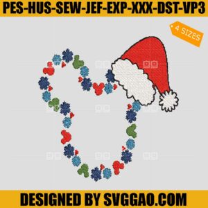 Snowflake Mickey Head Embroidery Design, Santa Hat Mickey Mouse Embroidery File