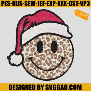 Smiley Santa Leopard Embroidery Design, Santa Claus Smiley Embroidery File