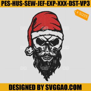Skull Santa Embroidery Design, Skeleton Embroidery File