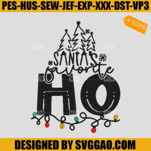 Santas Favorite Ho Embroidery Design, Christmas Light Embroidery File