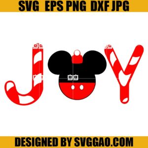 Joy Mickey Mouse SVG, Joy Candy Cane SVG, Christmas SVG