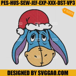 Eeyore Christmas Embroidery Design, Eeyore Santa Hat Embroidery File