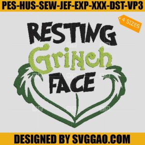 Resting Grinch Face Embroidery Design, The Grinch Who Stole Embroidery File