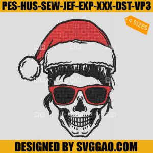 Mom Skull Christmas Embroidery Design, Mom Life Xmas Embroidery File