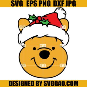 Winnie The Pooh Santa Hat SVG, Face Winnie Santa SVG, Christmas SVG