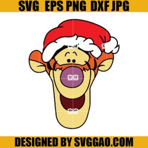 Tigger Santa Hat SVG, Christmas Tigger SVG, Santa Tigger SVG