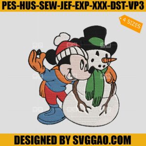 Mickey Mouse With Snowman Embroidery Design, Merry Christmas Embroidery File