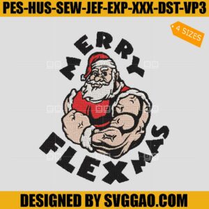 Merry Flexmas Embroidery Design, Buff Santa Claus Embroidery File