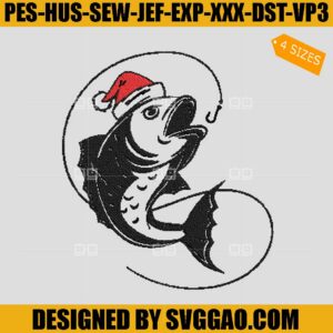 Merry Fishmas Embroidery Design, Christmas Embroidery File