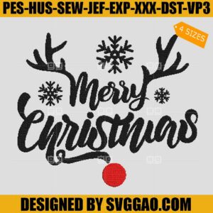 Merry Christmas Embroidery Design, Xmas Reindeer Embroidery File