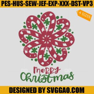 Merry Christmas Embroidery Design, Cane Candy Embroidery File