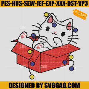 Meowy Embroidery File, Cat Christmas Embroidery File