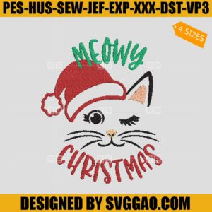 Meowy Christmas Embroidery Design, Cat Santa Embroidery File