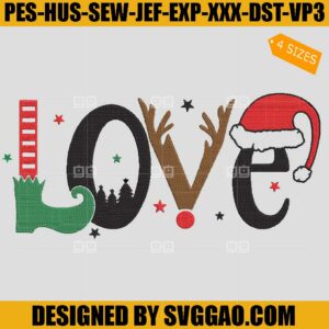 Love Christmas Embroidery Design, Elf Christmas Embroidery File