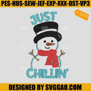 Just Chillin Embroidery Design, Snowman Christmas Embroidery File