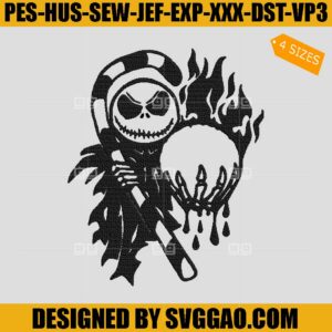 Jack Sekeleton Baseball Embroidery Design, Jack Candy Christmas Embroidery File