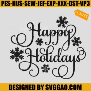 Happy Holidays Embroidery Design, Merry Christmas Embroidery File